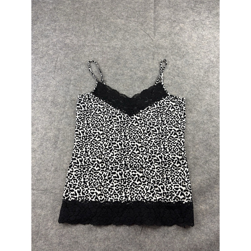 WHBM Women's M Signature Knits Camisole Leopard Animal Print Lace Sexy Y2K 2000s